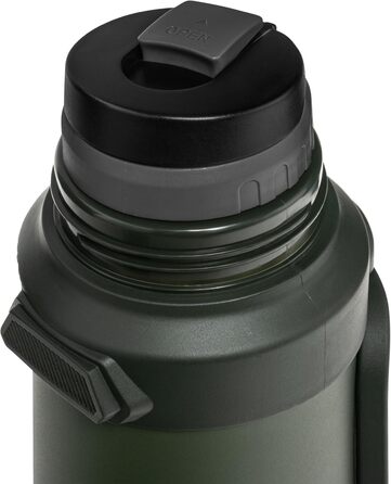 Термос Badger Outdoor Big Boy 1.3L з нержавіючої сталі з ситом для чаю | Вакуумна ізоляція, система One Touch, 24 години збереження тепла, ремінь, оливковий зелений
