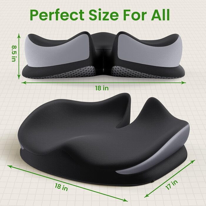 Ортопедична подушка для сидіння Benazcap з Memory Foam для полегшення болю в куприку. Підходить для авто, дивана, офісу та інвалідного візка. Чорний колір.