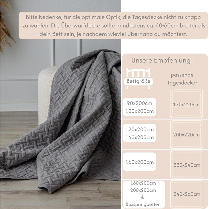 Daybed Cover 200x220 Grey Bedspread Throw Bed Throw Sofa Throw Quilted Blanket Sofa Blanket Throw Blanket Bed Covers XXL Overbed Cover Quilted Daybed Covers Quilted Quilt Bedspread