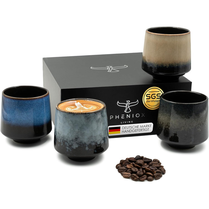 Набір кавових чашок Cappuccino Infinity | 4 шт. по 220 мл - порцелянові чашки преміум-якості | Набір кавових чашок без ручки | Подарунковий набір у сучасному дизайні, придатний для миття в посудомийній машині | Також підходить для чаю