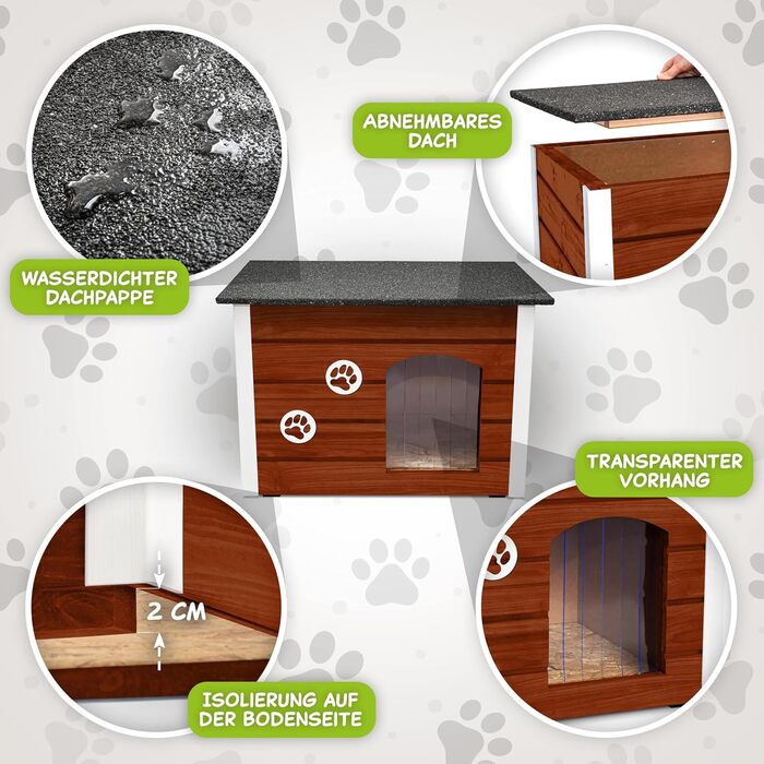 Будка для собак Outentin - XL, 76x60x60 см, тепла та водонепроникна. Сучасний дизайн, з дахом, що відкривається. Для середніх собак.