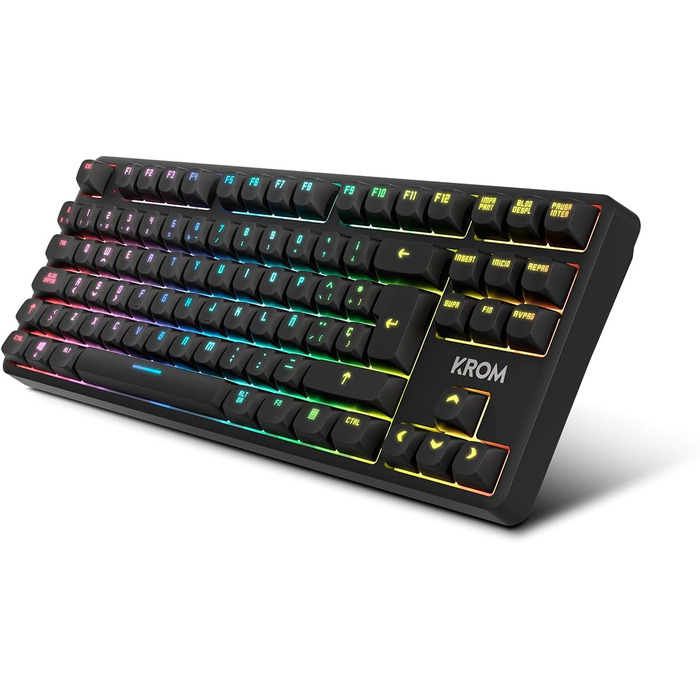 KROM Kabala – Бездротовий ігровий набір з мембранної клавіатури RGB Rainbow, 6 антиблінгуваних клавіш, оптична миша 800-4800 DPI, іспанська розкладка, сумісний з ПК (Kernel Pro Spanish)