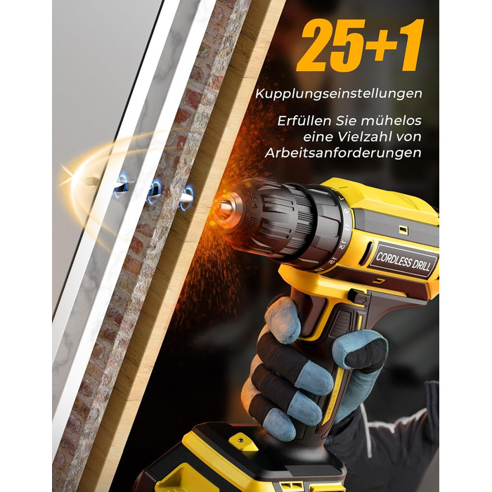 Акумуляторний шурупокрут/дрель 20V, 56 шт. у комплекті, 42Nm, LED-підсвічування, для дому та ремонту