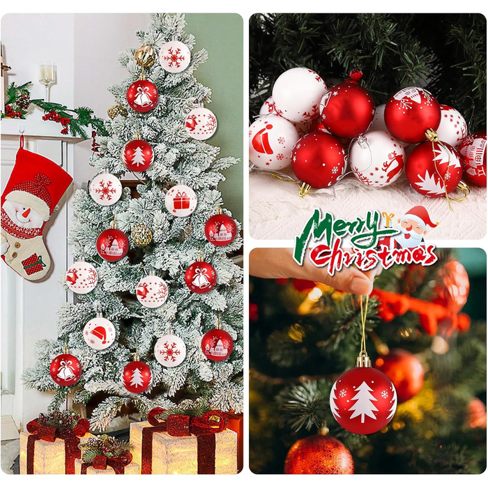 16 шт. прикрас для ялинки Homewit, 6 см, червоно-білі ялинкові кулі, набір для ялинки, святкова декорaція