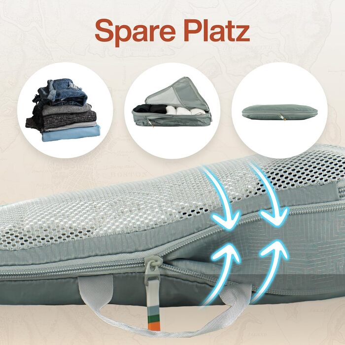 Набір кубиків для пакування TRAVEL DUDE з компресією з перероблених пластикових пляшок, легкі органайзери для рюкзака та валізи, 7 шт, сталево-синій колір