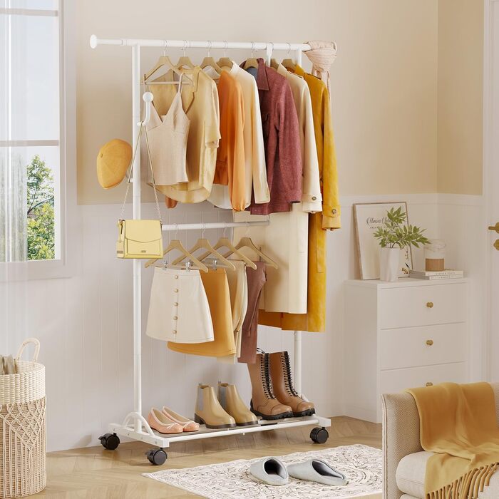 Кледірний стійка FAVOOSTY на колесах, мобільний, металевий, чорно-білий, регульований, 89.50×39.00×161.20 см