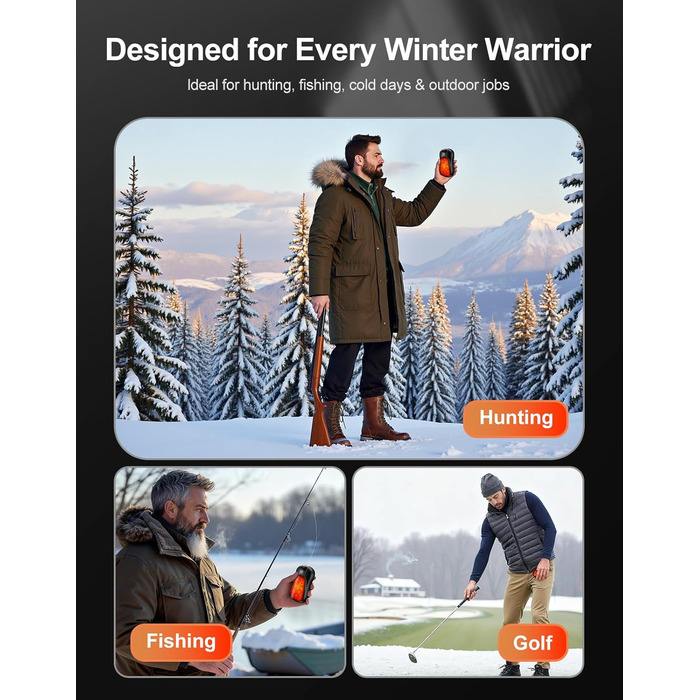 Електричні грілки для рук 2 шт. з акумулятором 10000mAh, подвійний нагрів, 5 температурних режимів, для активного відпочинку, кемпінгу та зими, чорного кольору