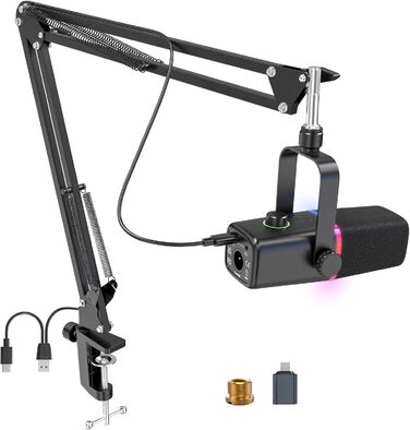 Мікрофон ZealSound XLR/USB для подкастів з RGB підсвічуванням та регулятором гучності | Для студії, стрімінгу, YouTube, геймінгу | Сумісний з PC, Mac, PS4-5, мікшером KD8S