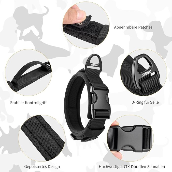 Нашийник для собак OneTigris, тактичний, з ручкою, чорний, S (25-33 см)