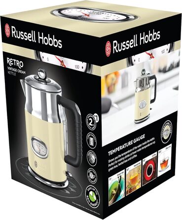 Електричний чайник Russell Hobbs 1.7л, 2400W, Retro Creme, з регулюванням температури, LED-дисплей, нержавіюча сталь
