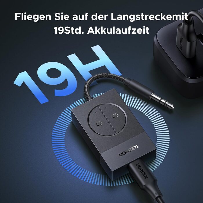 UGREEN Bluetooth адаптер-трансмітер 5.4 для літака та автомобіля, передавач аудіосигналу з роз'ємом 3.5 мм (Jack) для Airfly