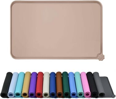 Силіконові килимки для тварин - водонепроникні килимки для собак та котів з піднятими краями - килимки під миски для собак та котів - виберіть розмір (TaupeName, 47 x 30 см (1 шт))