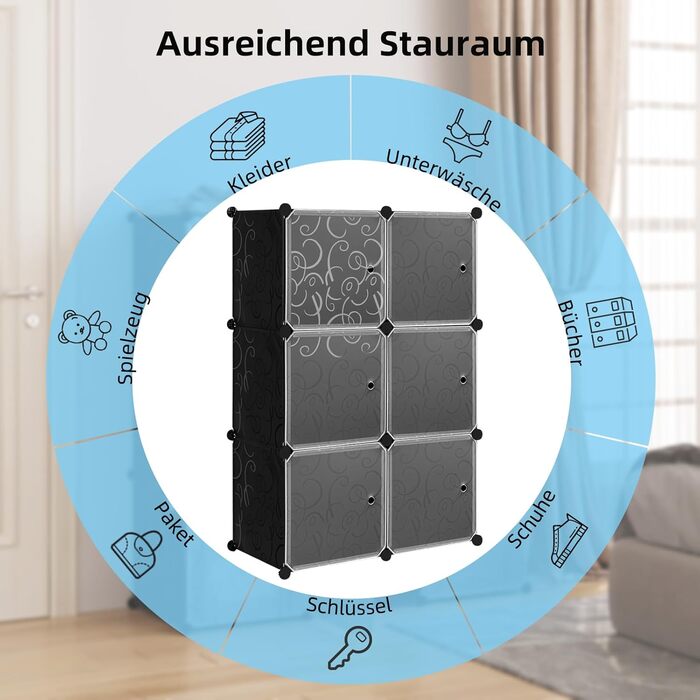 WOLTU Stackable Shoe Boxes, Shoe Rack with 6 Stackable Boxes, Storage Box with Door, DIY Shelf, Plastic Box for Shoe Storage, Shoe Organizer, 35x35x35 cm per Shoe Box, Black