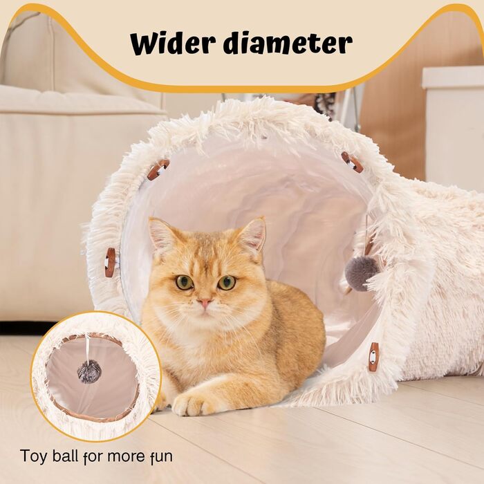Cat Tunnel with Central Cushion, Soft Cat Toy Round Multi-Function Cat Bed - (Beige)