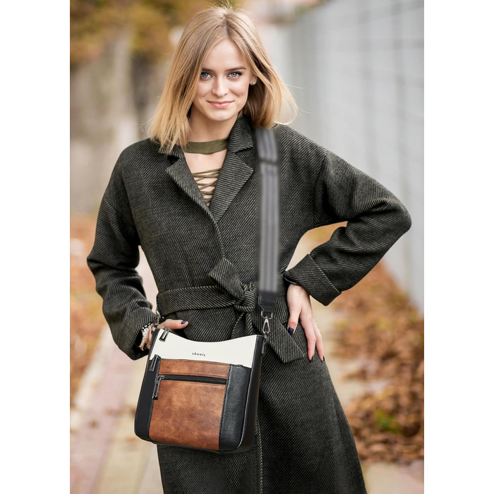 Сумка жіноча через плече Shrrie, екошкіра, чорно-коричнева, з ременем, для подорожей