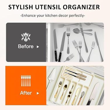 Органайзер для столових приборів ZHUlYIWIN в шухляду, розсувний, з тримачами для ножів, білий