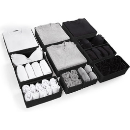 Large Drawer Organization System 12-Piece Set of White Boxes Storage Organizer Drawer Closet Organizer Storage Box Closet Organizer (Black, 4=28x28x10cm, 6=28x14x10cm, 2=14x14x10cm)
