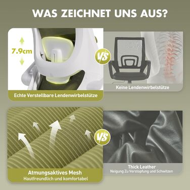 Офісне крісло Colamy з ергономічною підтримкою спини, регульованою підголівником та поперековою підтримкою, поворотне, (Зелений, Classic)