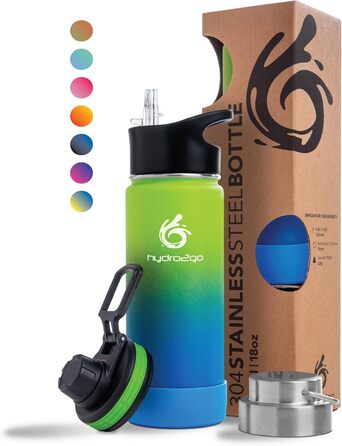 Фляга для води Hydro2Go Edelstahl 530 мл (Земля) – нержавіюча сталь, BPA-free, термофляга 12 год гаряче/24 год холодне, 3 кришки