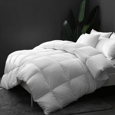 DWR Year-Round Down Comforter 220x240cm Bed Comforter made of Goose Down and Feathers, Extra Soft Organic Cotton Quilted, Medium Transition Comforter, Oeko-TEX and Downpass Certified, Down Comforter, White 220 x 240 cm White / Year-Round Comforter