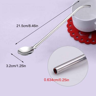 Багаторазові трубочки з нержавіючої сталі та ложки, набір 4 шт. з щіткою для чищення. Ідеально для кави, молочних коктейлів, смузі.