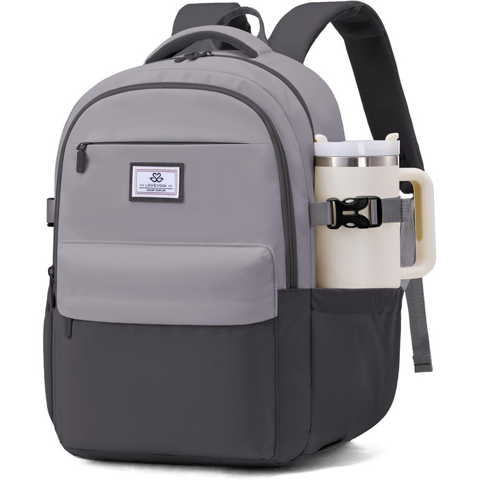 LOVEVOOK Рюкзак для жінок 15.6 дюймів, шкільний рюкзак для дівчаток-підлітків, водонепроникний, з багатьма відділеннями, сучасний рюкзак для роботи, школи, подорожей, сірий & блакитний