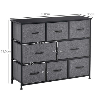 HOMCOM 8-Drawer Fabric Chest of Drawers Storage Cabinet Dresser with Handles, Metal Frame, Modern Design Closet for Bedroom, Living Room Dark Grey | Aosom