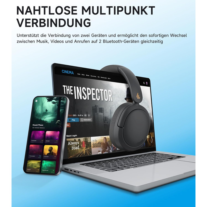 Навушники Edifier W800BT Pro Hybrid ANC Bluetooth 5.4 Over-Ear Чорні - Бездротові, з Шумозаглушенням, Hi-Res Audio, 45 год. роботи, Швидка зарядка, Складні