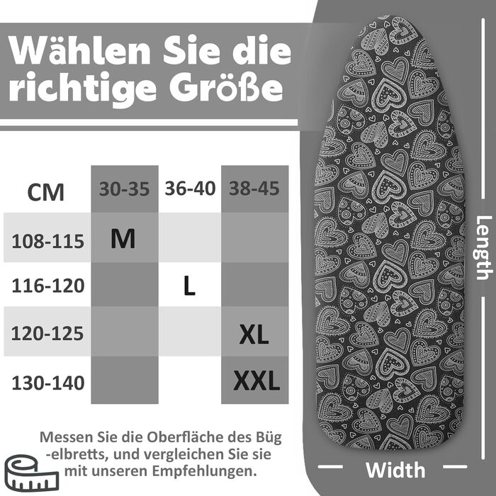 Чохол для прасувального столу Premium від Schwarzes Herz, чорний, 38-45x130-140 см (XXL)
