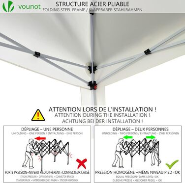 VOUNOT® Folding Gazebo 3x3m, with 4 Sandbags, Pop Up Gazebo, UV Protection 50+, (Cream White)