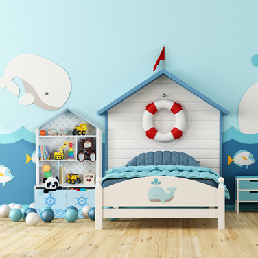 Relaxdays Children's Shelf with Roof in a Nautical Design