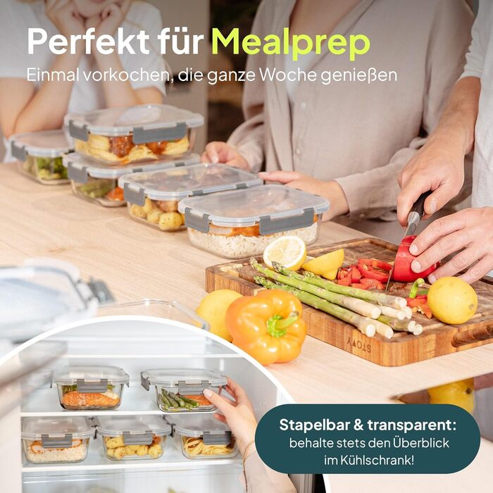 Набір контейнерів для їжі Uandu з кришкою (10 шт.) – Скляні контейнери для зберігання їжі, BPA-free, придатні для миття в посудомийній машині, мікрохвильовій печі та морозильній камері (Антрацит, набір з 5 шт.)