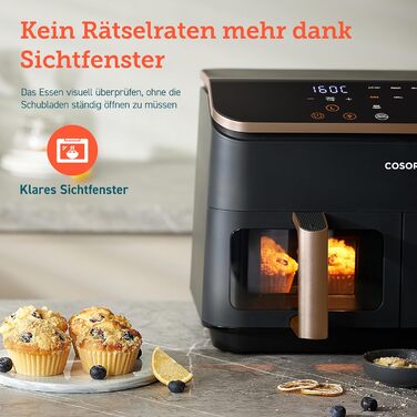 Cosori Dual Basket Air Fryer with 2 Chambers, 6-in-1 Dual Zone Air Fryer XXL 8.5L, Hot Air Fryer with Double Chamber and Viewing Window for Complete Meals, 50 Recipes, Energy-Saving Gold Dual Basket