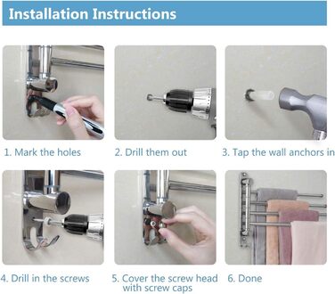 Підставка для рушників JSVER на 360° з нержавіючої сталі, з 4-ма кріпленнями, поворотна, на стіну, для ванної, кухні та гардеробу, срібна