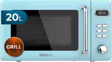 Мікрохвильова піч Cecotec Proclean 5110 Retro Blue, 20 л, 700 Вт, мікрохвильова піч з грилем, 8 програм, таймер 60 хв, розморожування, блакитний колір, захист від дітей