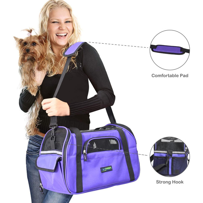 Переносна переноска для тварин Jespet, м'які стінки, для подорожей, котів та цуценят, 17' x 9' x 11.5', блакитний/фіолетовий