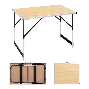 Складаний столик Woltu для кемпінгу та відпочинку на природі 100x60 см, регульована висота, алюмінієвий каркас з MDF, для кемпінгу, саду, заходів та ринків (світлий дуб)