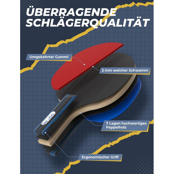 Набір для настільного тенісу Glymnis: 4 ракетки, 8 м'ячів, компактна сумка. Підходить для початківців, сім'ї та професіоналів