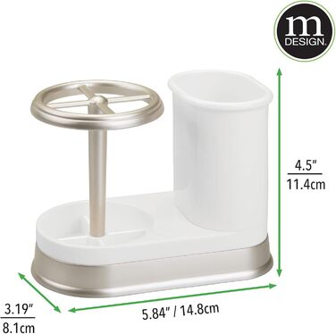 mDesign Toothbrush Holder - high-quality toothbrush holder made of plastic for bathroom sink or vanity cabinet - practical holder for toothbrushes and toothpaste - white and matte silver
