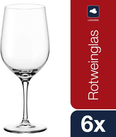 Leonardo Ciao+ Red Wine Glasses, Set of 6, Red Wine Goblets with Drawn Stem, Dishwasher-Safe Wine Glasses, Height 22.5 cm, 610 ml, 061449