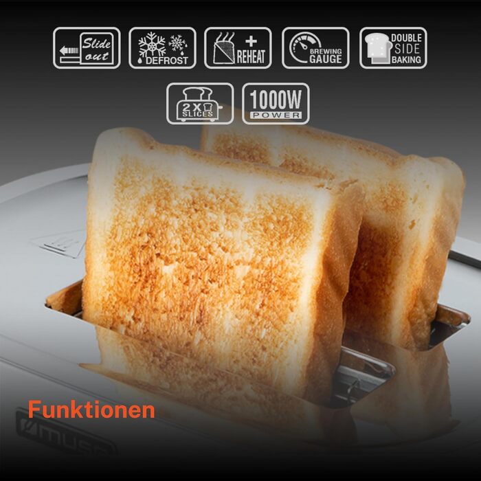 Muse stainless steel toaster in black retro design, analog display, illuminated buttons, 6 browning levels, 2-slice, MS-130 BC, vintage look, with crumb tray