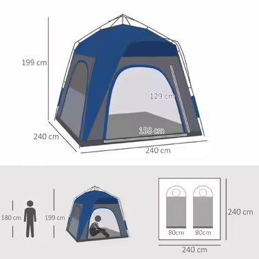 Outsunny Dome Tent for 4 People - Lightweight, Stable, Waterproof, UV 50+ Pop-Up Camping Tent with Hooked Door, Window, and Groundsheet. Family Tent with 1000mm Water Column. Tent for Camping, Travel, Trekking, Garden | Aosom