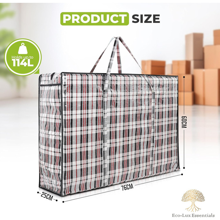 Pro-Lux Extra Large Laundry Storage Bags, Shopping Bags, Strong, Durable, XXL Moving Bags with Zipper and Handles, Reusable, 8 Pack