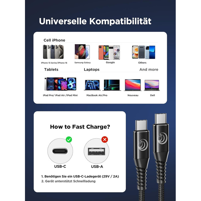 Кабель USB-C на USB-C [2 шт. 2м+2м] 100W, 5A, PD, для iPhone, Samsung, iPad, MacBook, Pixel, Switch. Чорний