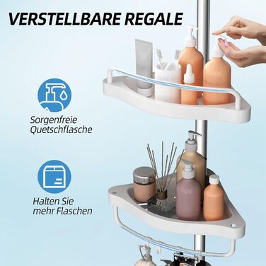 GOOPOOL Adjustable Height Shower Caddy, No Drilling Required, Rustproof Corner Shelf, Bathroom Organizer, Bathroom Storage Shelf with 4 Baskets and 1 Towel Holder for Bathtub and Bathroom, 70-320M White