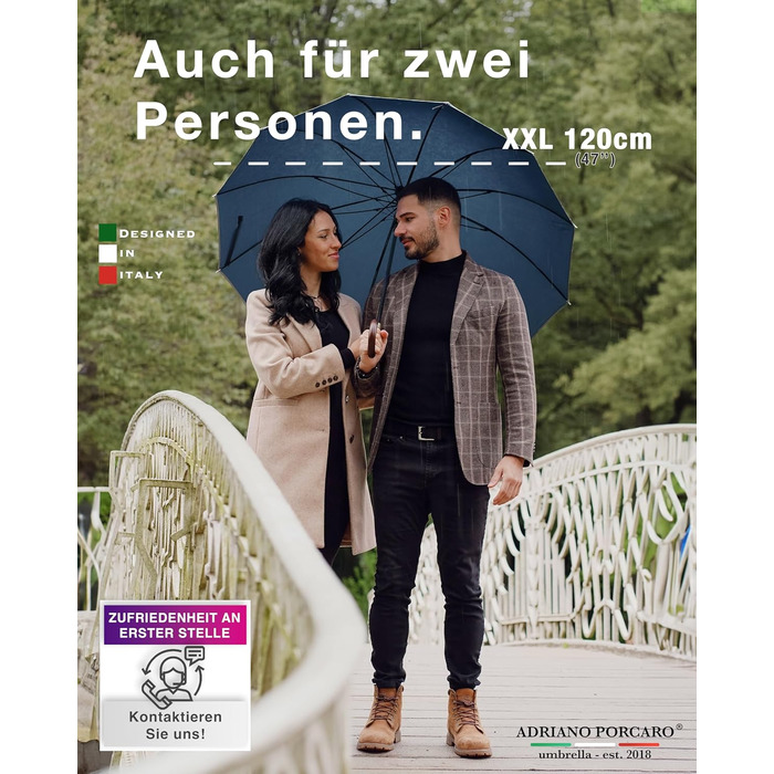 Стійкий до вітру парасолька Ø120см, великий парасолька XXL з відбиваючим краєм, 12 спиць, з чохлом - для чоловіків та жінок, оливково-зелений (блакитний)