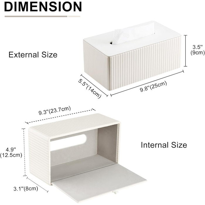 Коробка для серветок KingFOM з PU шкіри, біла, прямокутна – для вітальні, ванної кімнати та офісу