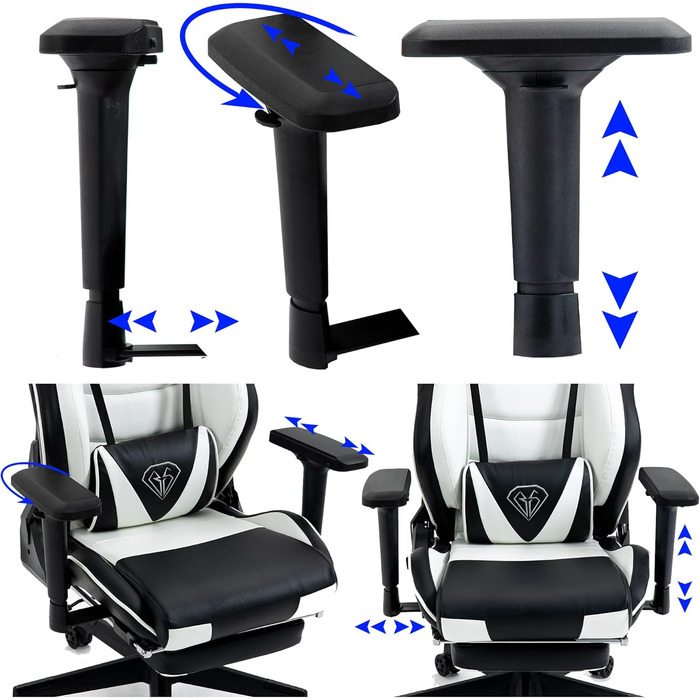 TRISENS Gaming Chair Racing Style Chair with Sports Seat and Ergonomic 4D Armrests, Color: Black/White