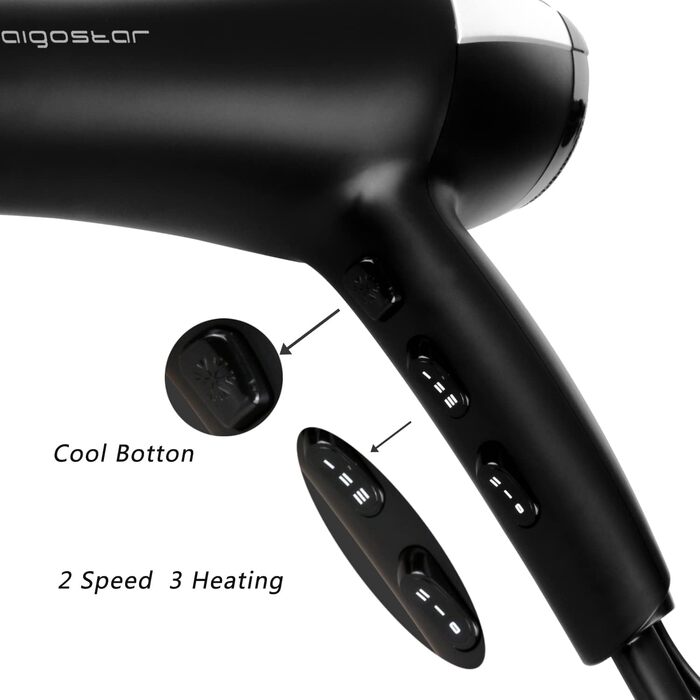 Фен Aigostar Monique 2400W з іонізацією, професійний, чорний, з насадкою-дифузором та аксесуарами