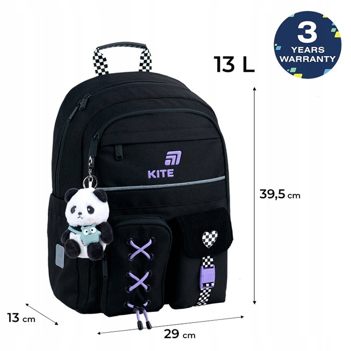 Багатофункціональний шкільний рюкзак Kite, чорний, 13 л
